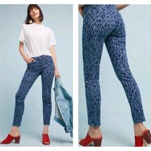 Pilcro by Anthropologie Waist Mid Rise Skinny Blue Leopard Pants Size (33 X 28)